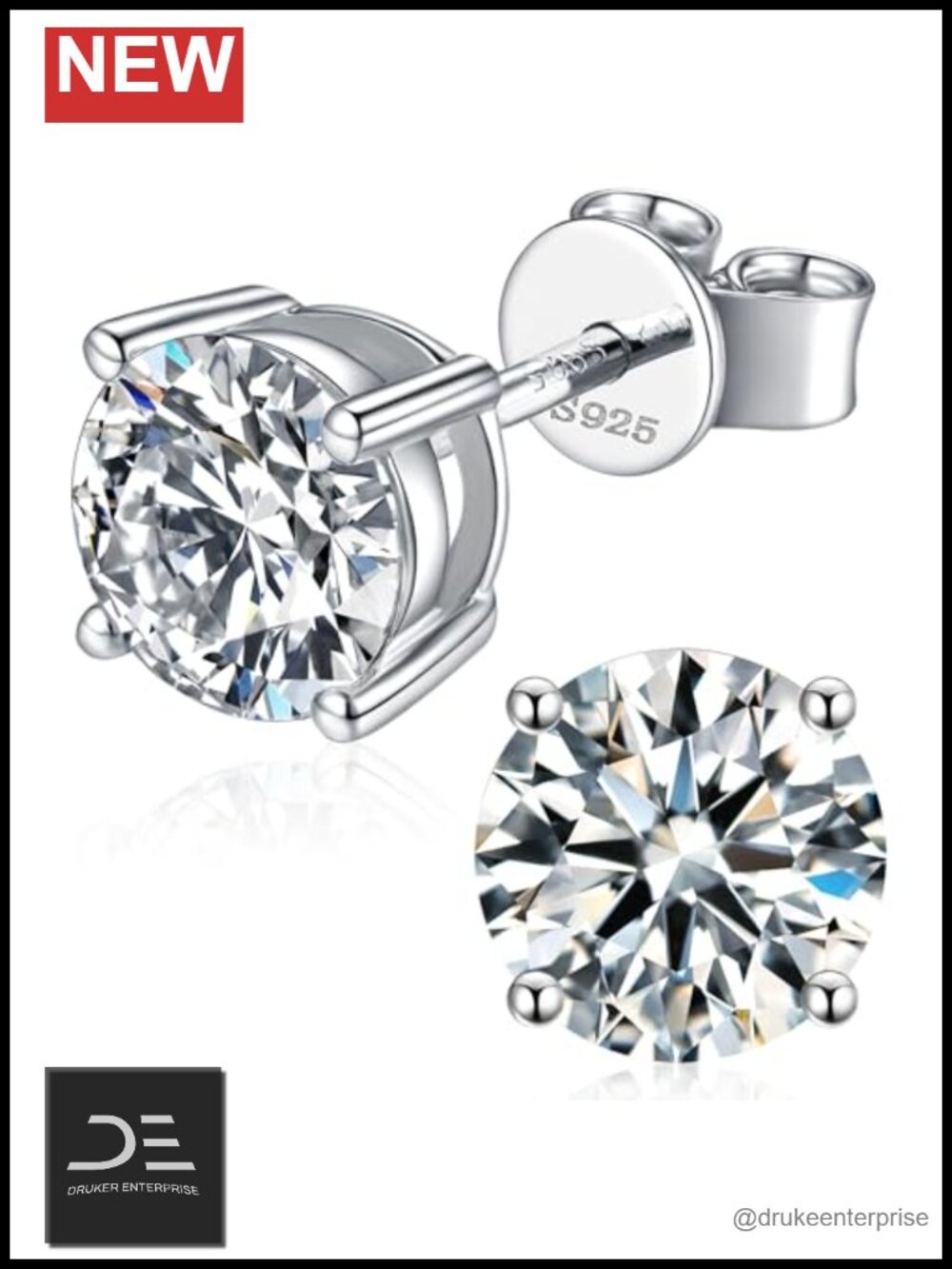 Moissanite Stud Earrings 925 Sterling Silver 18K White Gold Plated Women Gift